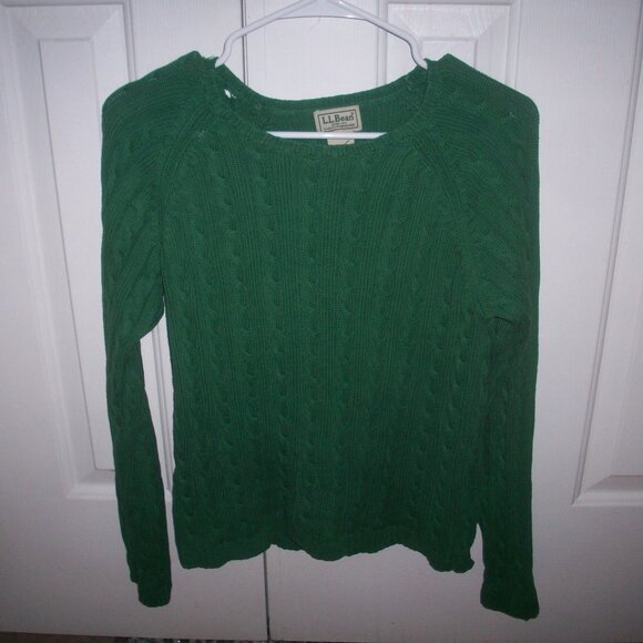 Vintage LL Bean Women's Size Small Cotton Thick Cable Knit Sweater Forest Green - Picture 2 of 12
